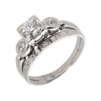 Pre-Owned 9ct White Gold Fancy Diamond Solitaire & Band Ring