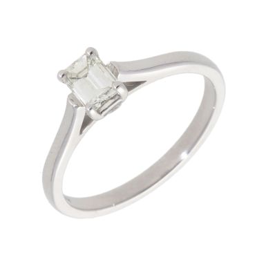 New 9ct White Gold 0.58ct Emerald Cut Diamond Solitaire Ring