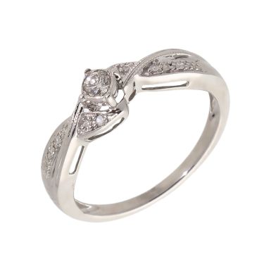 Pre-Owned 9ct White Gold 0.10 Carat Diamond Solitaire Twist Ring