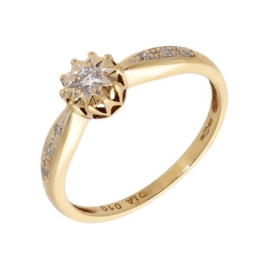 Pre-Owned 9ct Yellow Gold Illusion Set Diamond Solitaire Ring
