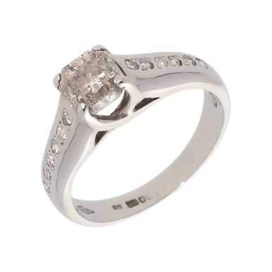 Pre-Owned 18ct White Gold Diamond Solitaire & Shoulders Ring
