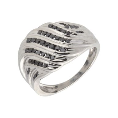 Pre-Owned 9ct White Gold Multi Row Black Diamond Wave Ring
