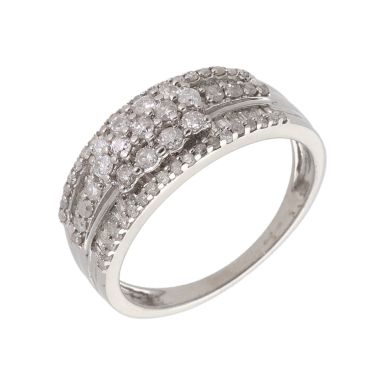 Pre-Owned 9ct White Gold Diamond Multi Row Cluster Band Ring