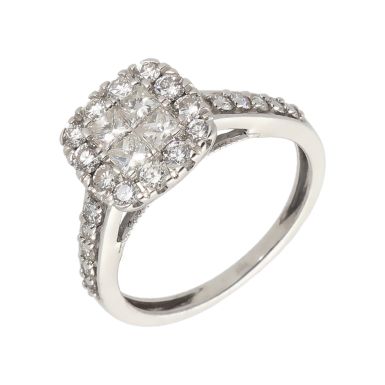Pre-Owned 9ct Gold 1.00 Carat Mixed Cut Diamond Cluster Ring