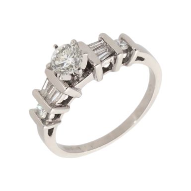 Pre-Owned Platinum Mixed Cut Diamond Solitaire & Shoulder Ring