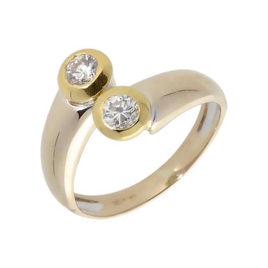 Pre-Owned 18ct Yellow & White Gold Diamond Crossover Dress Ring