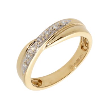 Pre-Owned 9ct Yellow Gold Diamond Set Crossover Wave Dress Ring