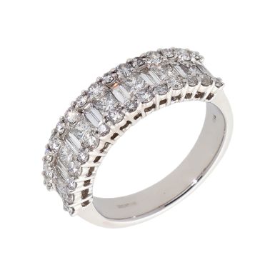 Pre-Owned 18ct White Gold Mixed Cut Diamond Multi Row Ring