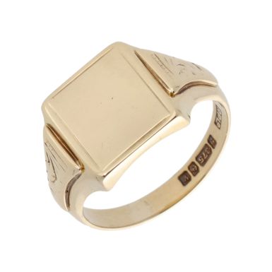 Pre-Owned 9ct Yellow Gold Patterned Shoulder Signet Ring