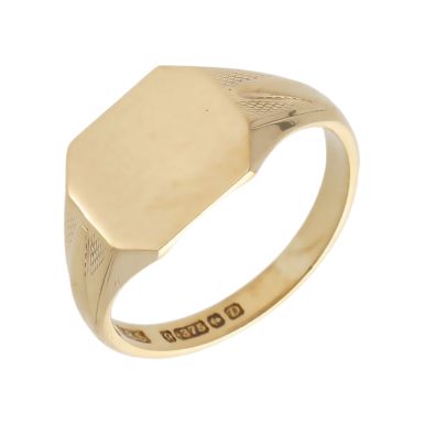 Pre-Owned 9ct Yellow Gold Patterned Shoulders Signet Ring