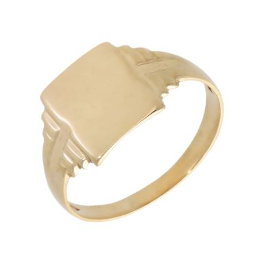 Pre-Owned 9ct Yellow Gold Ribbed Shoulders Signet Ring