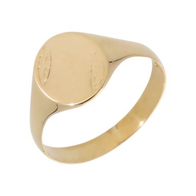 Pre-Owned 9ct Yellow Gold Part Patterned Signet Ring