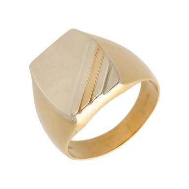 Pre-Owned 18ct Gold Striped Corner Signet Ring