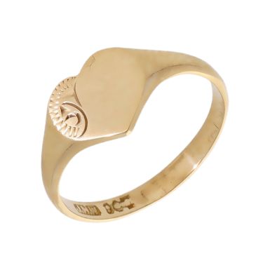 Pre-Owned 9ct Gold Childs Part Patterned Heart Signet Ring