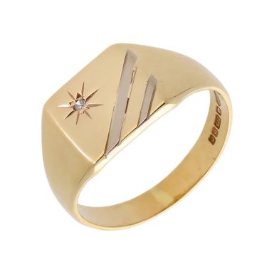 Pre-Owned 9ct Yellow & White Gold Diamond Set Signet Ring