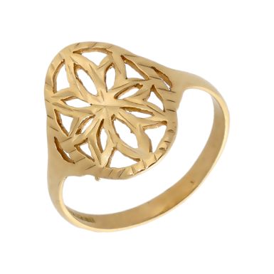 Pre-Owned 9ct Yellow Gold Oval Cutout Floral Dress Ring