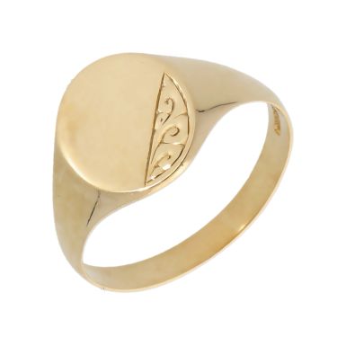 Pre-Owned 9ct Yellow Gold Part Patterned Signet Ring