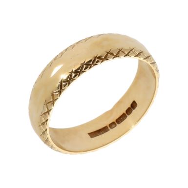 Pre-Owned 9ct Yellow Gold 5mm Patterned Edge Wedding Band Ring