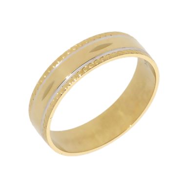 Pre-Owned 18ct Yellow & White Gold Beaded Edge Wedding Band Ring