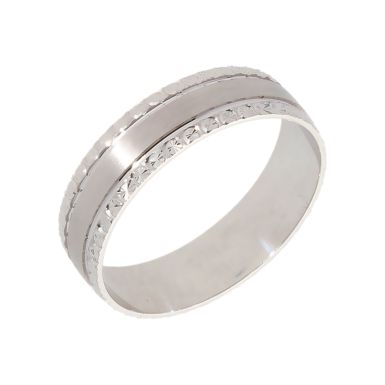 Pre-Owned 9ct White Gold 5mm Patterned Edge Wedding Band Ring