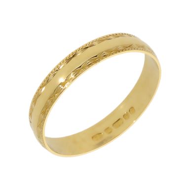Pre-Owned 18ct Yellow Gold Patterned Edge Wedding Band Ring