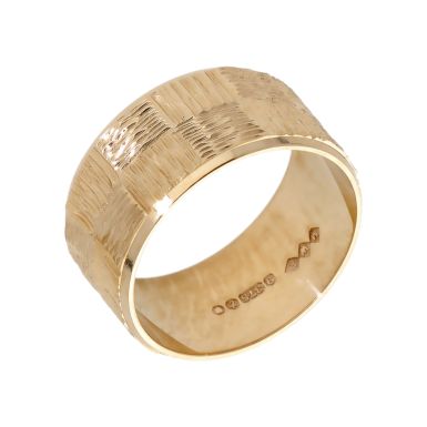 Pre-Owned 9ct Yellow Gold 10mm Patterned Wedding Band Ring