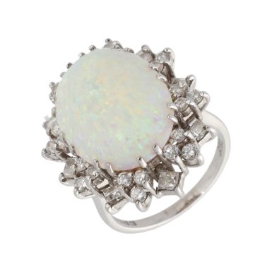 Pre-Owned 18ct White Gold Opal & Diamond Cluster Ring