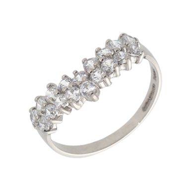 Pre-Owned 14ct White Gold Cubic Zirconia Double Row Dress Ring
