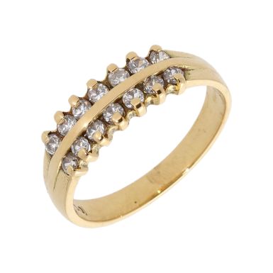 Pre-Owned 18ct Yellow Gold Double Row Cubic Zirconia Dress Ring