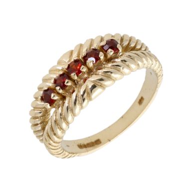Pre-Owned 9ct Gold Garnet Set Fancy Twist Band Dress Ring