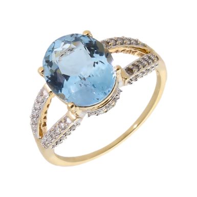 Pre-Owned 18ct Yellow Gold Blue Topaz & Diamond Dress Ring