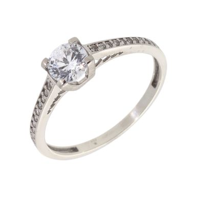 Pre-Owned 9ct Gold Cubic Zirconia Solitaire & Shoulders Ring
