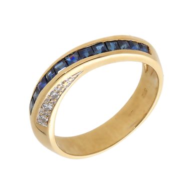 Pre-Owned 9ct Gold Sapphire & Diamond Crossover Dress Ring