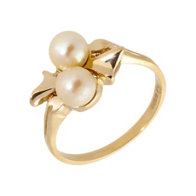 Pre-Owned 9ct Yellow Gold 2 Stone Pearl Dress Ring