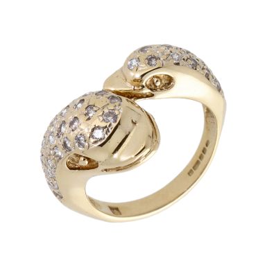 Pre-Owned 9ct Yellow Gold Cubic Zirconia Drossover Dolphin Ring
