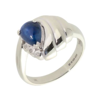 Pre-Owned 9ct White Gold Sapphire & Diamond Wave Dress Ring
