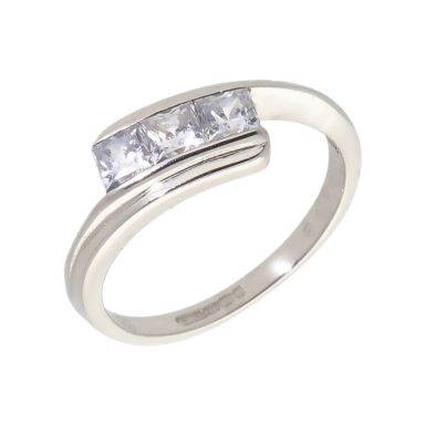 Pre-Owned 9ct White Gold Cubic Zirconia Trilogy Twist Ring
