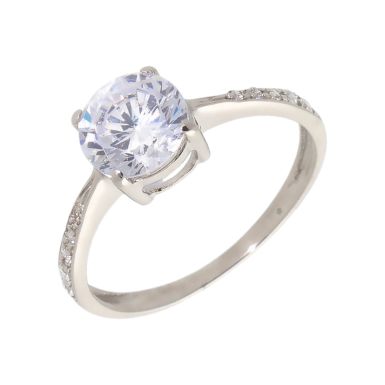 Pre-Owned 9ct Gold Cubic Zirconia Solitaire & Shoulders Ring