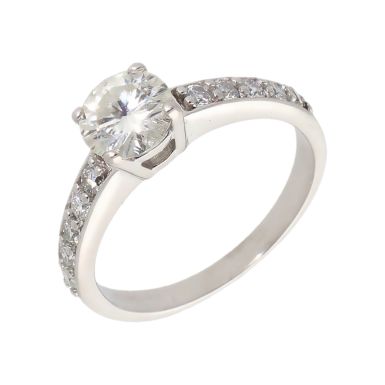 Pre-Owned 9ct White Gold Moissanite Solitaire & Shoulders Ring