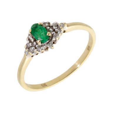 Pre-Owned 9ct Yellow Gold Emerald & Diamond Cluster Ring