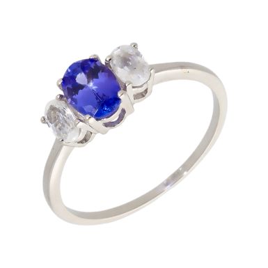 Pre-Owned 9ct White Gold Tanzanite & White Topaz Trilogy Ring