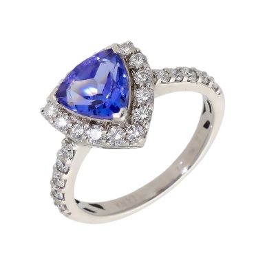 Pre-Owned 18ct White Gold Tanzanite & Diamond Halo Cluster Ring
