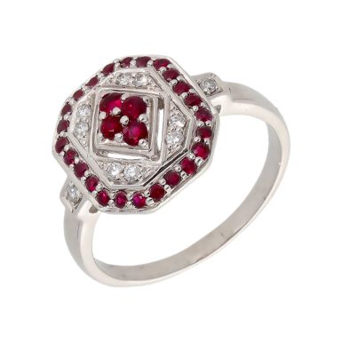 Pre-Owned 9ct White Gold Ruby & Diamond Fancy Cluster Ring