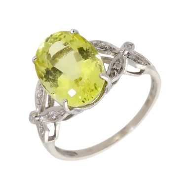 Pre-Owned 9ct White Gold Lime Green Yellow Quartz Dress Ring