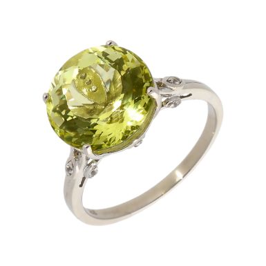 Pre-Owned 9ct White Gold Lime Green Yellow Quartz Dress Ring