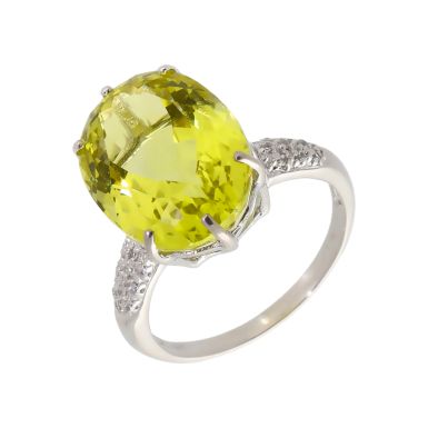 Pre-Owned 9ct White Gold Lime Green Yellow Quartz Dress Ring