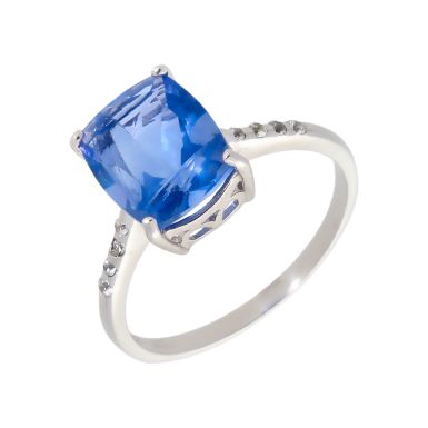 Pre-Owned 9ct White Gold Blue Gemstone Set Solitaire Dress Ring