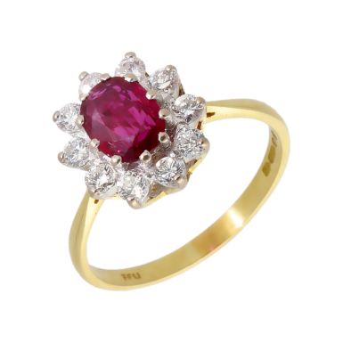 Pre-Owned 18ct Yellow Gold Ruby & Diamond Cluster Ring