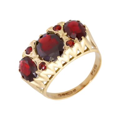 Pre-Owned 9ct Yellow Gold Vintage Style Garnet Dress Ring