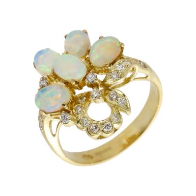 Pre-Owned 14ct Yellow Gold Opal & Diamond Dress Ring